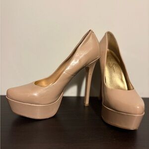 Jessica Simpson Nude Patent Leather Platform Stiletto Heels Women's Size 7 1/2